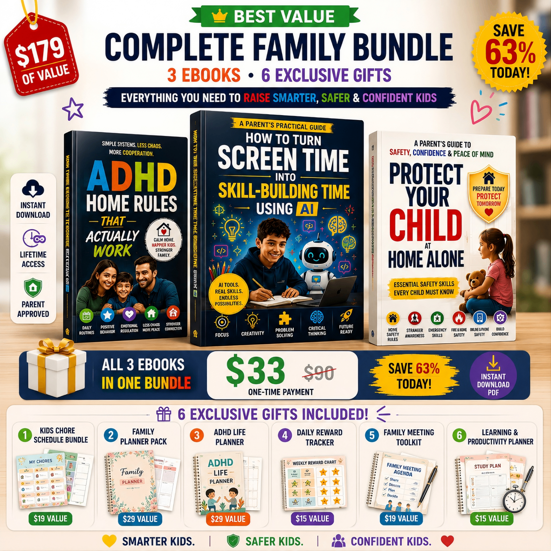 Complete Family Bundle — 3 ebooks and 6 exclusive gifts, $179 of value, save 63% today